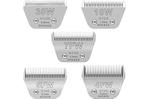 DODAER Size 30W+10W+7FW+5FW+4FW Detachable Dog,Cat,Sheep & Horse Grooming Wide Blades Set,Compatible with Andis,Oster A5,Wahl KM10 Series Clippers,Cut Length 1/50"(0.5mm) to 3/8”(9.5mm),5 Pack
