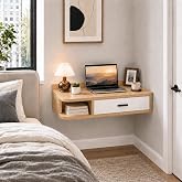 ORNDSDM 23.6in Wood Floating Desk with Drawers, Light Walnut + White | Reversible Corner Design, Scratch-Resistant Engineered Wood, Safe Rounded Edges, Easy Assembly, for Bedrooms &amp; Small Spaces
