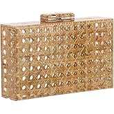 GOKTOW Rattan Acrylic Bag Clutch Purse Evening Bag Woven Handbag Summer Beach Purse