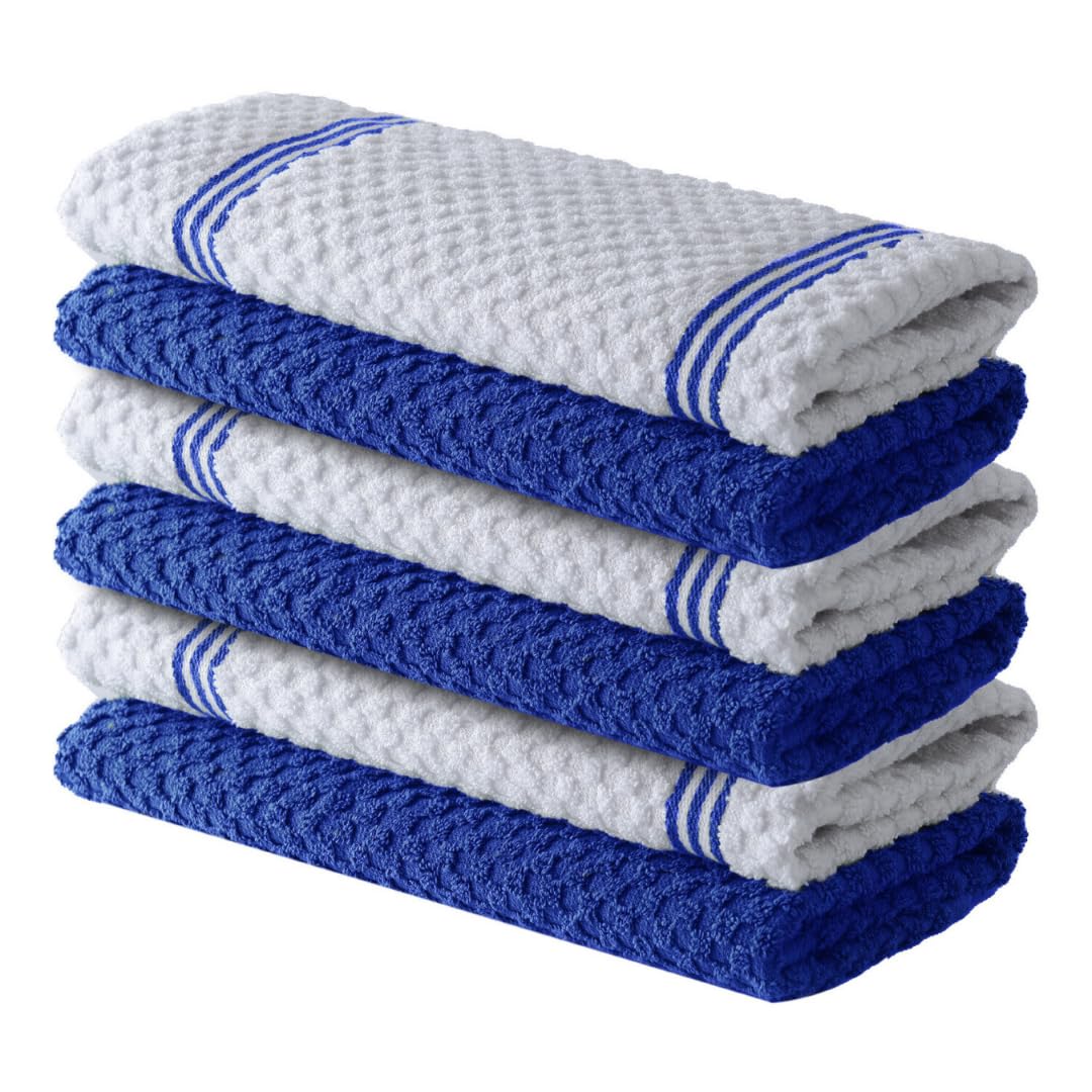 Infinitee Xclusives Premium Tea Towels | Pack of 6 | 100% Cotton |38 x 64 cm| Ultra Soft & Highly Absorbent Terry Dish Towels for Kitchen, Bar & Daily Household Cleaning Use |Mighty Blue|
