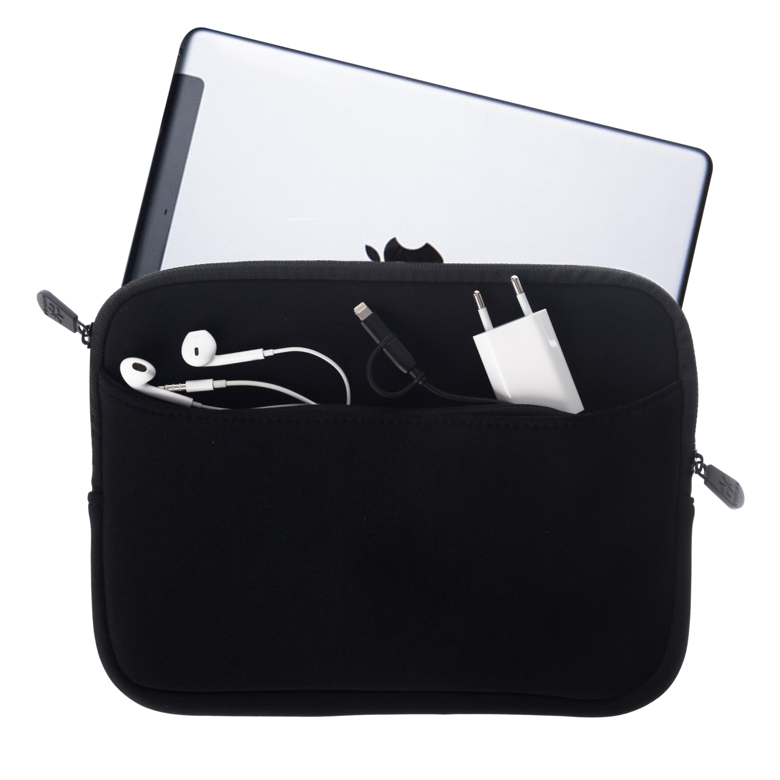 honju DarkRoom Neoprene Bag/Sleeve for 10" Tablet/Notebook/Netbook/Laptop/Ultrabook - black [Big front bag | Zipper | Soft inner lining] (E.g. Apple, Samsung) - 88011