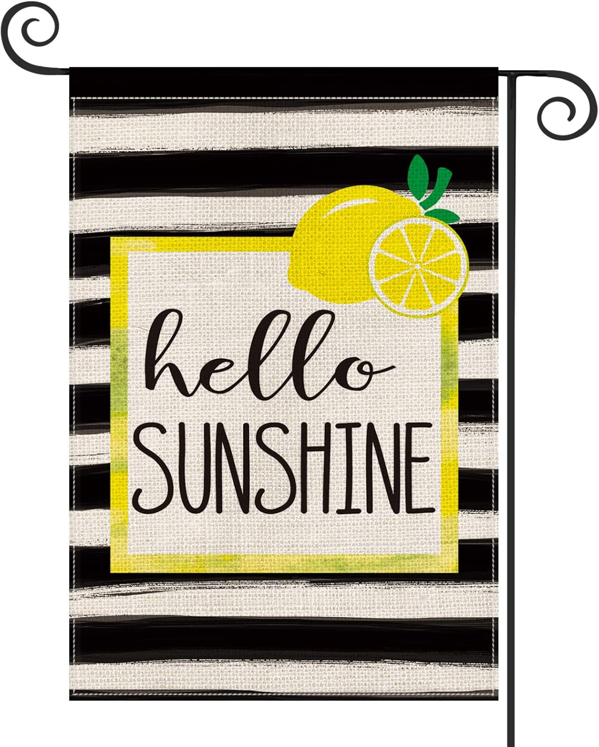 AVOIN Watercolor Stripes Lemon Wreath Garden Flag Vertical Double Sized, Seasonal Hello Sunshine Yard Outdoor Decoration 12.5 x 18 Inch