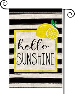 AVOIN Watercolor Stripes Lemon Wreath Garden Flag Vertical Double Sized, Seasonal Hello Sunshine Yard Outdoor Decoration 12.5 x 18 Inch
