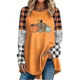 Halloween Shirt for Women Funny Pumpkin Holiday Fall Thankgiving Plus Size Tee Tops