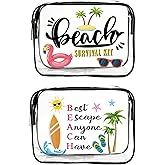 HAPPYLIVE SHOPPING 2 Pcs Makeup Bags Gifts for Women Summer Beach Cruise Swim Nurse Teacher Dance Gift Survival Kit Clear Cosmetic Bags PVC Waterproof Travel Toiletry Purses Organizer (Beach Style 2)