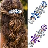 HEREAD Flower Hair Clips Rhinestone Hair Barrettes Gold Hair Accessories for Women and Girls (Pack of 2)(Blue and Purple)