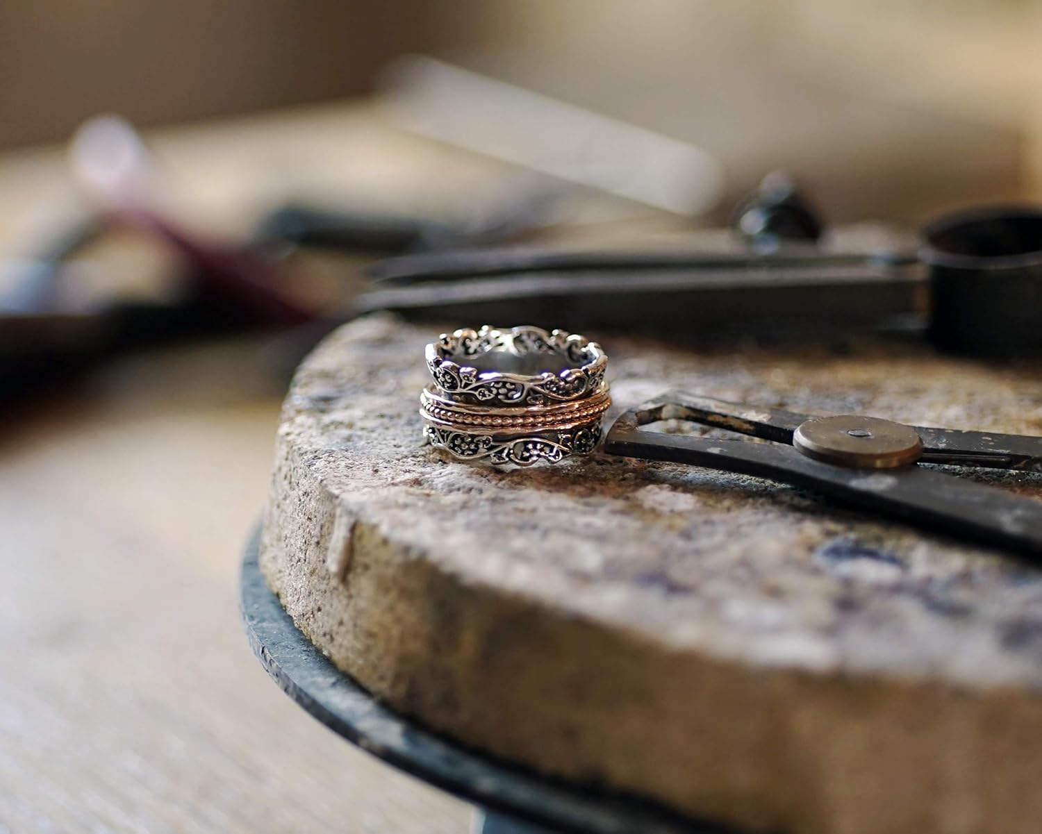 PZ Paz Creations Silver Spinner Ring | 925 Sterling Silver | Rose Gold Spinners | Rings for Women: Clothing