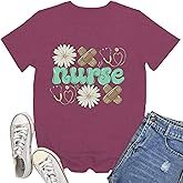 Rwabing Nurse Shirts for Women Nurse Life T-Shirt Floral Nursing School Tee Tops