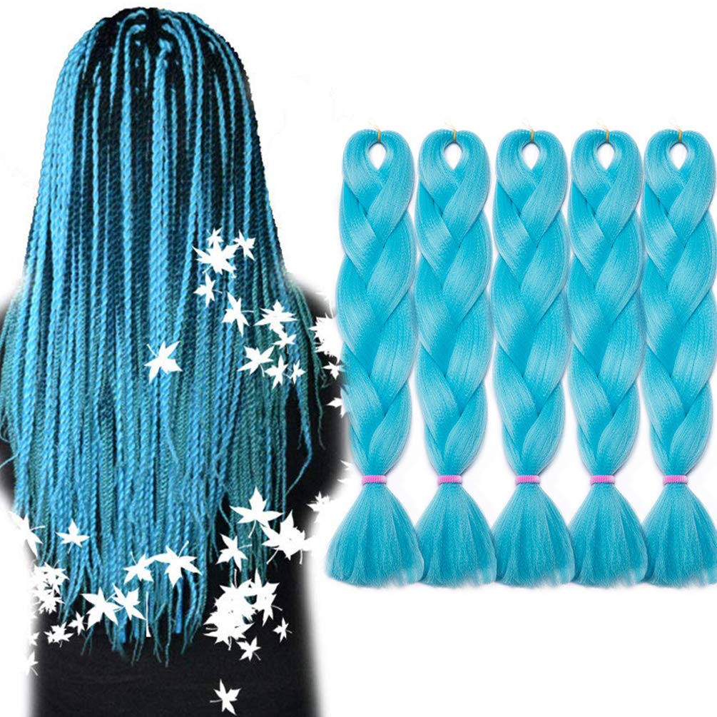 5 pcs 24 Inch Braiding Hair Extensions Ombre Jumbo Braiding Hair Braid Hair Extensions for Braiding Sky Blue
