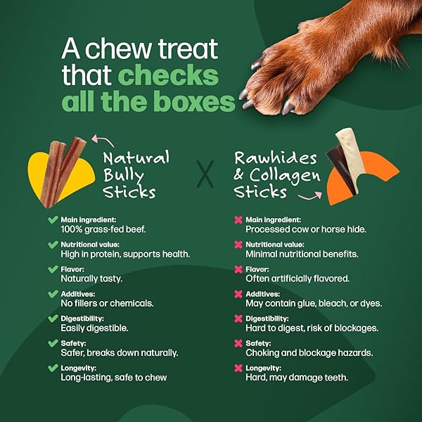WILLOW & I BULLY STICKS FOR DOGS -6 INCH NATURAL BULLY STICKS FOR MEDIUM DOGS, SMALL & LARGE- PREMIUM 100% GRASS FED, SINGLE INGREDIENT, LONG LASTING, HIGH PROTEIN-GRAIN & RAWHIDE FREE (6″, 6 PACK)