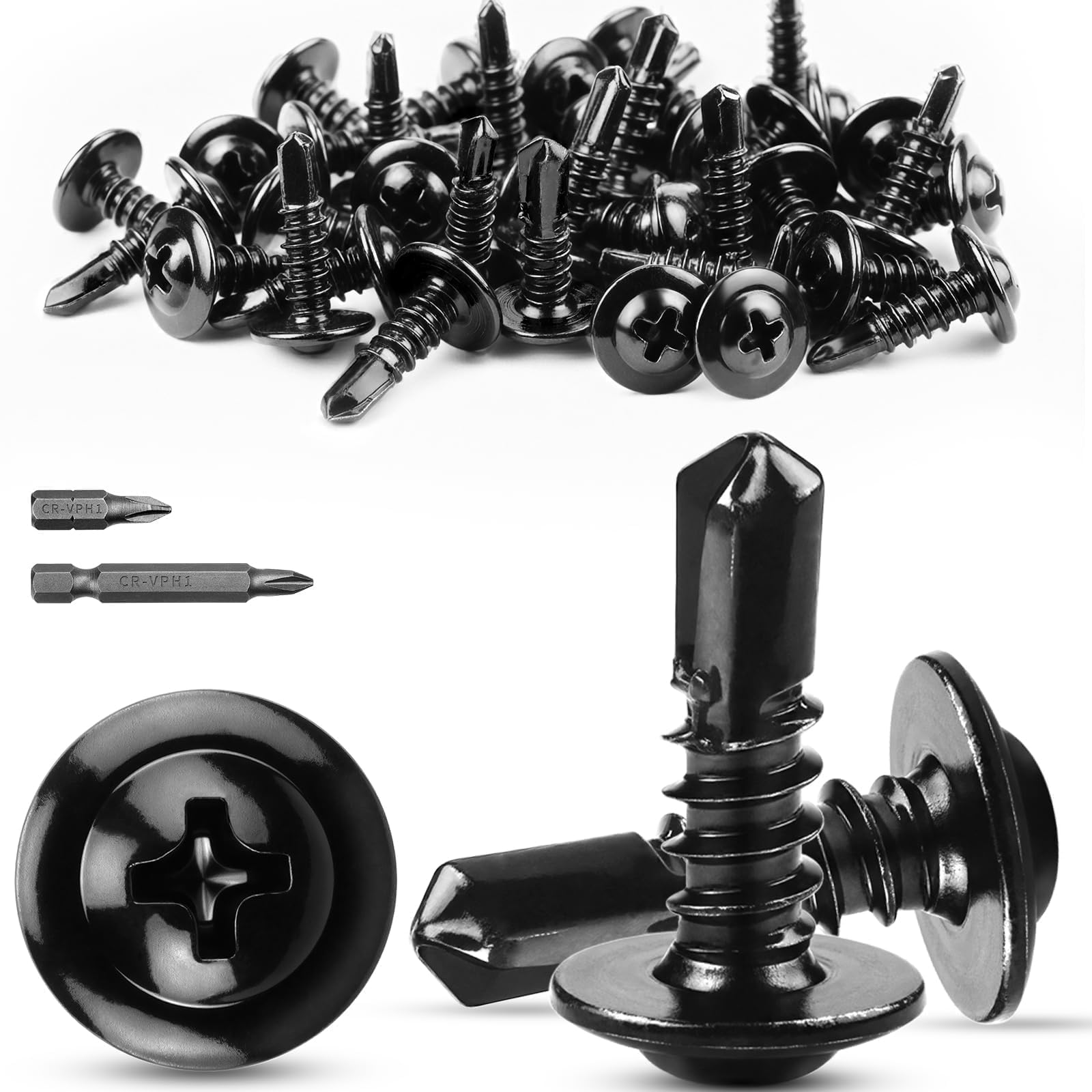 TXXATX Self-Tapping M4.2x13mm Wafer Head 410 Stainless Steel Black Screws for Metalwork, Wood, Plastics, Furniture (60 Pcs) — image 1