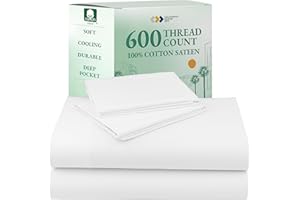 California Design Den Queen Sheet Set - Luxury 600 Thread Count Sateen, 100% Cotton Deep Pocket Queen Sheets with All Around Elastic, Snug Fit, Hotel Quality Bedding Set - White