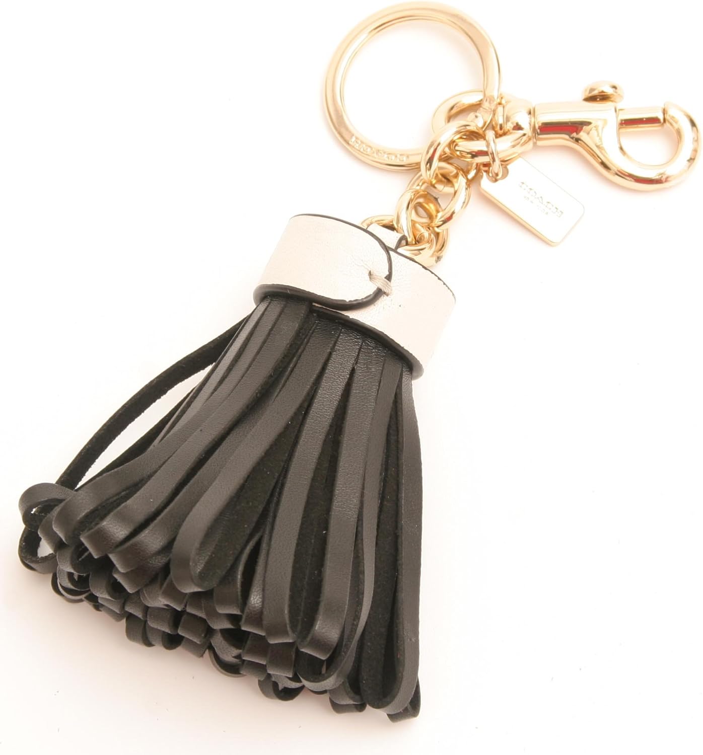 Coach Tassel Leather Keyfob Keychain BLACK/WHITE Clothing