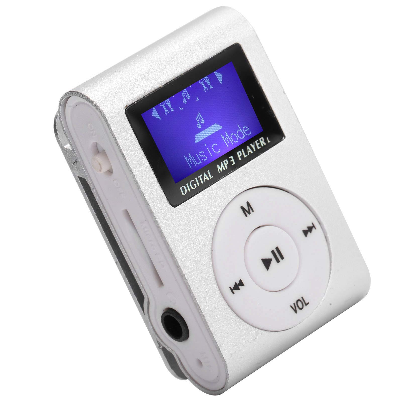 Mini MP3 player,Mini LCD Screen Display USB Music Player,with Earphones,Ultra-light Clip-on Player,Metal Shell,Support 32G,Suitable for Sports,Listening to Music(Silver)