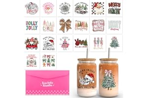Kaciola Studio 20 Sheets Christmas UV DTF Cup Wraps for 16oz - Skull Christmas Theme Stickers for Glass Mugs Coffee, Bow UV DTF Decals Waterproof Rub on Transfer DIY Crafts for Notebook Laptop DIY