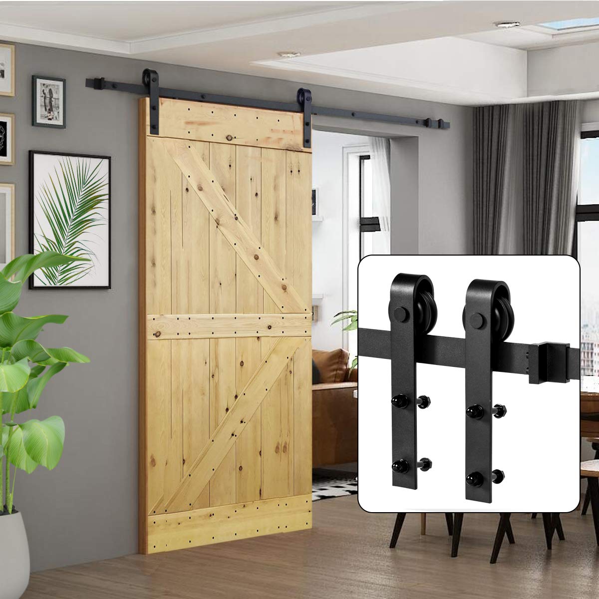 UMAX 8 FT Heavy Duty Sturdy Sliding Barn Door Hardware Kit, J Shape