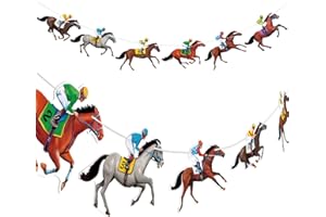 OMGOUUE 4PSC Kentucky Derby Horse Banners Horse Racing Banners Horse Party Garland Horse Racing Streamer Decorations for Birthday Party