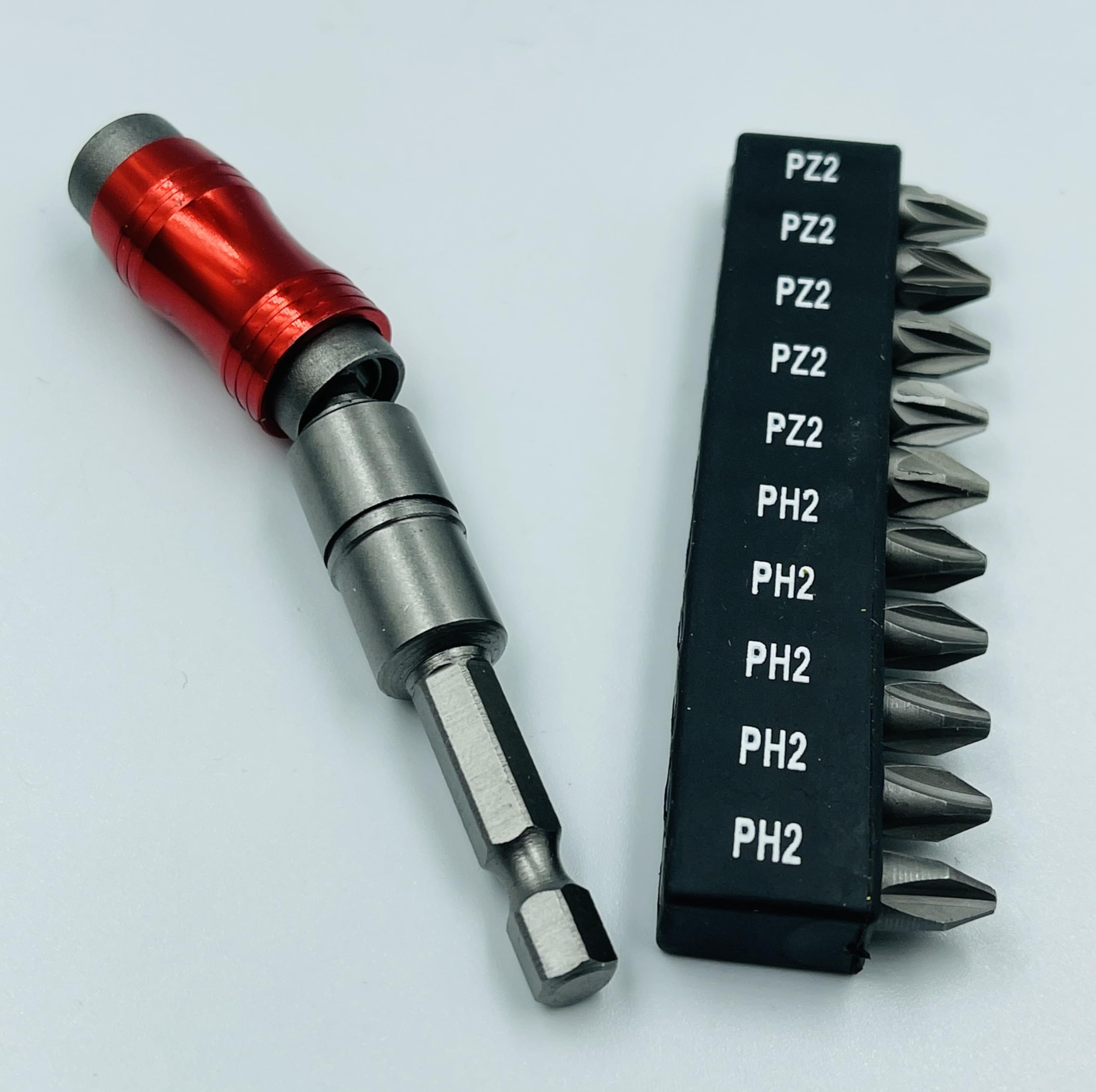 UKDD® Angled Bit Holder with 10 bits and 1/4″ Magnetic hex Shaft 20* Adjustable Head 1/4" Hex