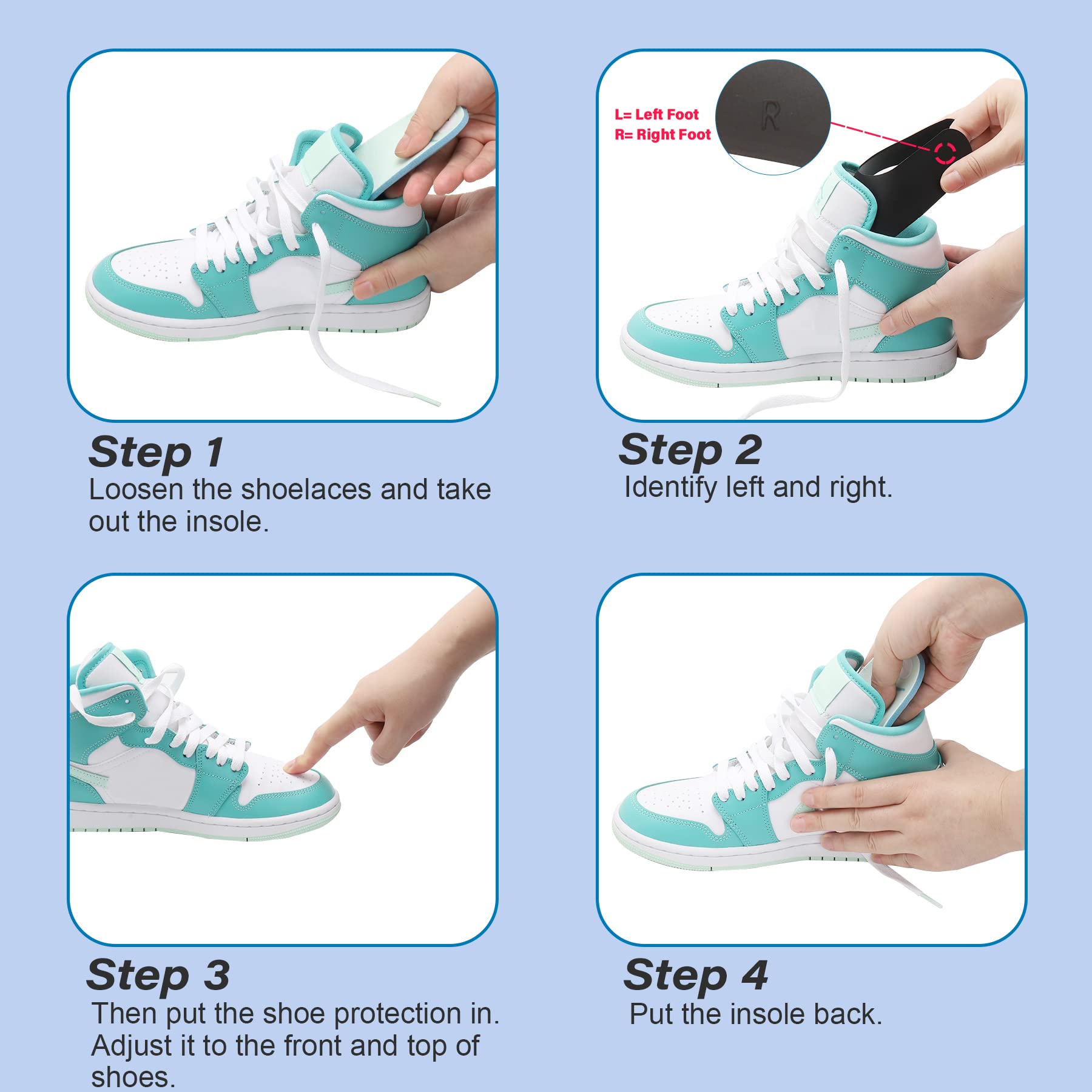 YOLOPARK 4 Pairs Creases Protector for Shoe Sneakers:AF1s,Dunks and More, Anti Creases Protector for Men's 7.5-13 Women 5-8.5