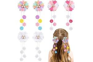 OAOLEER 6PCS Hair Bows for Girls, Flower Hair Accessories for Girls Grosgrain Ribbon Bows With Alligator Clips Girl Hair Accessories for Kids Teen Back to School (Flower Bows-A)