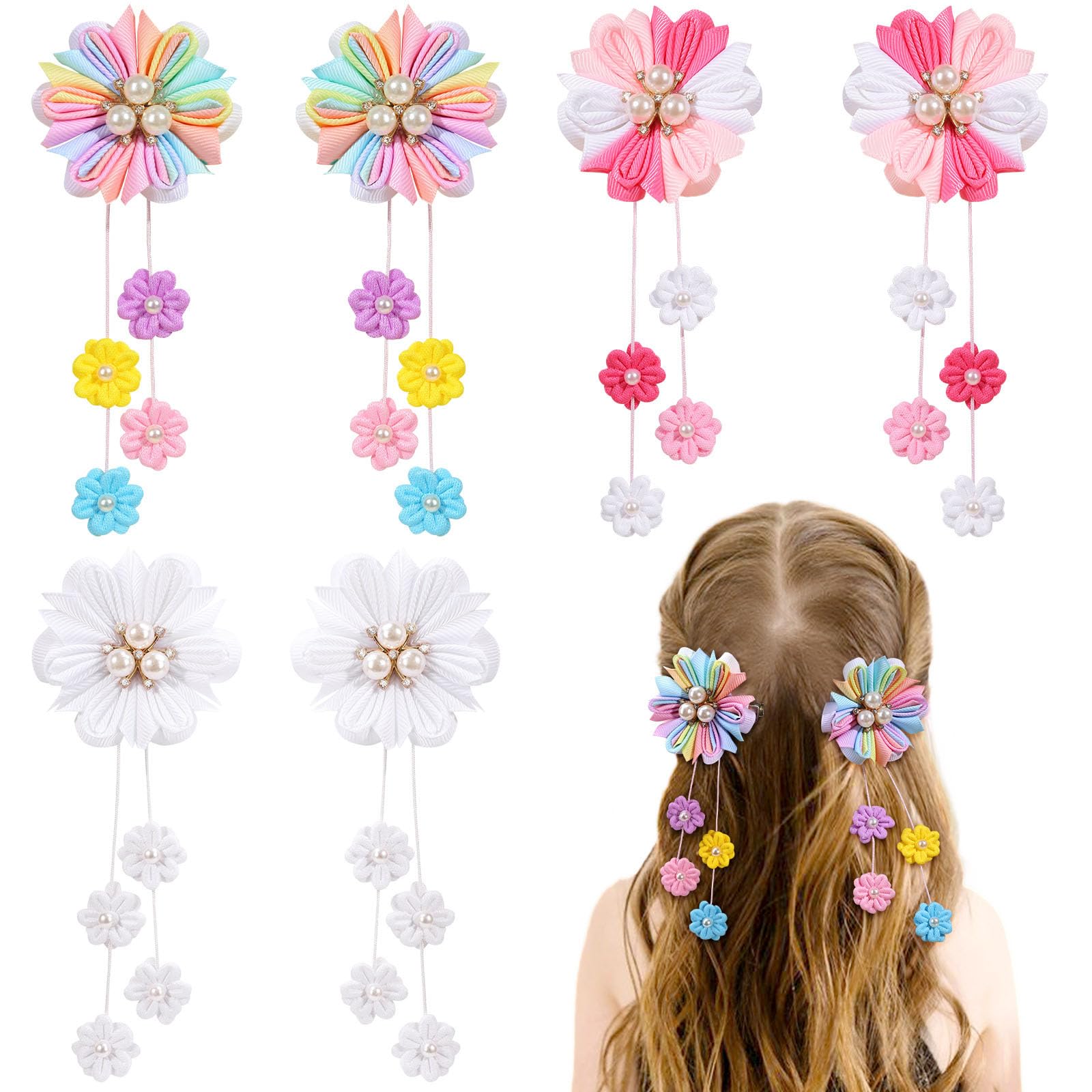 Photo 1 of Oaoleer 6PCS Hair Bows for Girls Women Toddler, Grosgrain Ribbon Bows With Alligator Clips Hair Accessories for Kids Teen Back to School (Flower Bows-A)