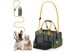PAWZIDEA Expandable Pet Carrier w/ID Card, 18X11X11 TSA Airline Approved Cat Carrier for 2 Cats Under Seat, Soft-Sided Collapsible Small Dog Carrier Car Seat Travel Bag, Shoulder Strap as Dog Leash