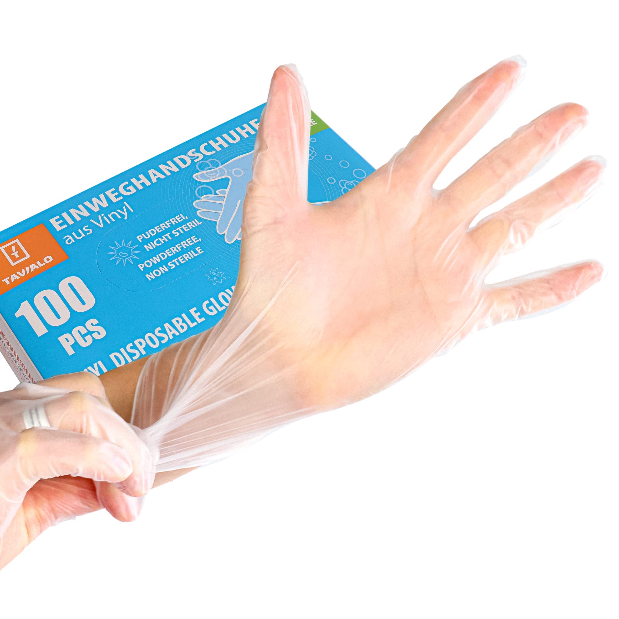TAVIALO Disposable Vinyl Gloves Size M/8 and L/9 Set of 100