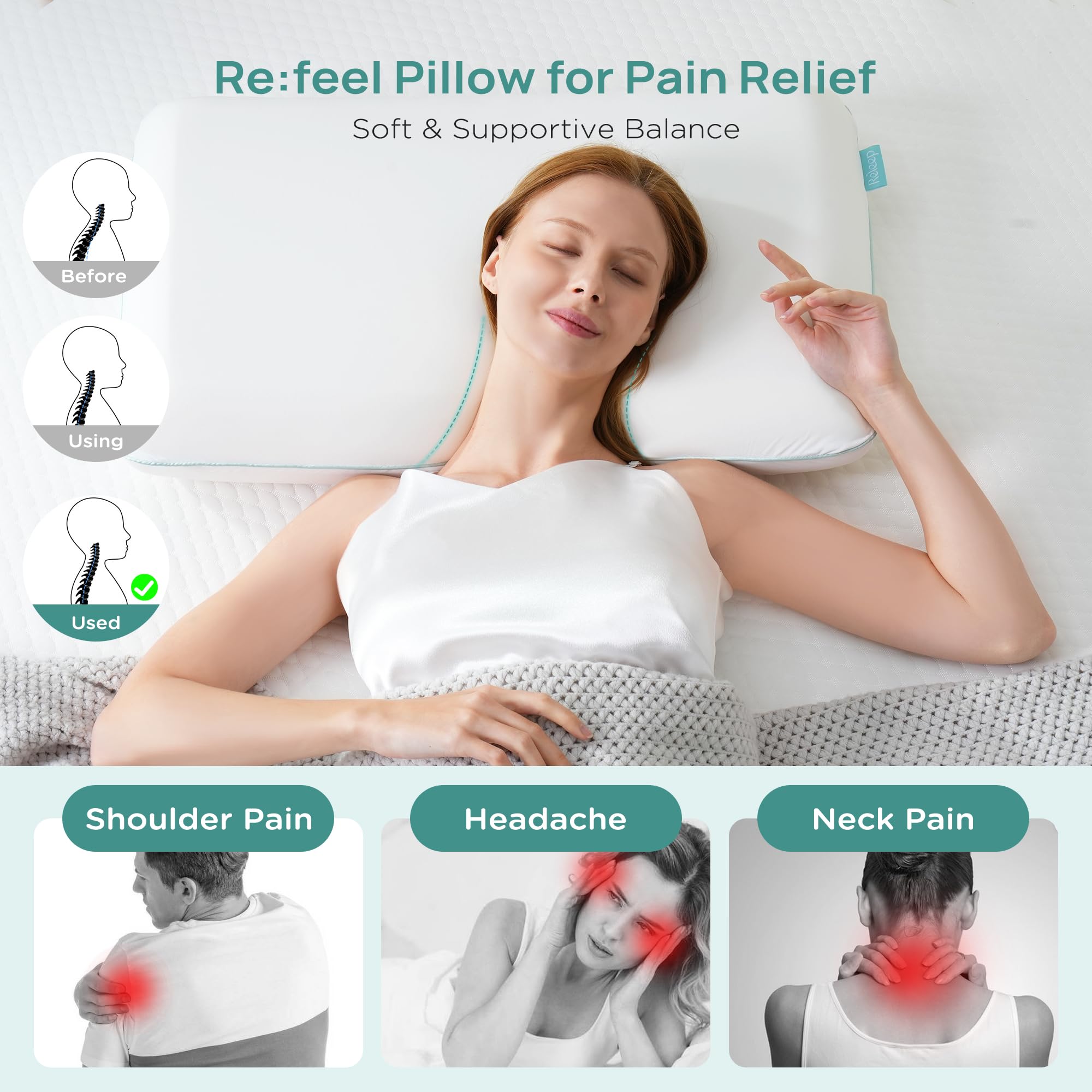 Cooling Soft Memory Foam Pillow, Cervical Neck Pillow for Side Sleepers, Back & Stomach Sleepers, Ergonomic Orthopedic Design for Neck Pain Relief and Deep Sleep, CertiPUR-US, White