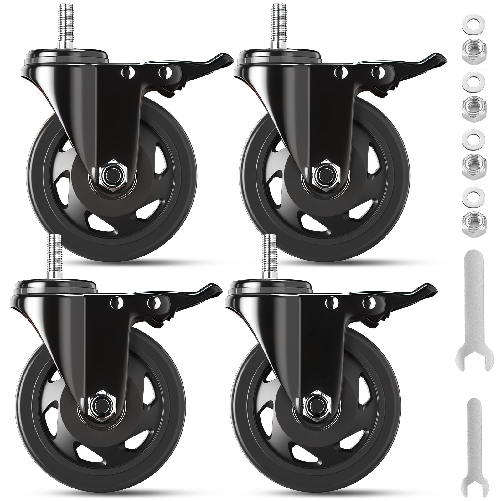 Photo 1 of Stem Caster Wheels 4 Inch 2000Lbs, Threaded Stem Casters Set of 4 Heavy Duty, 1/2"-13 x 1 (Screw Diameter 1/2", Stem Length 1"), Safety Dual Locking Industrial Castors, Wheels for Cart, Furniture