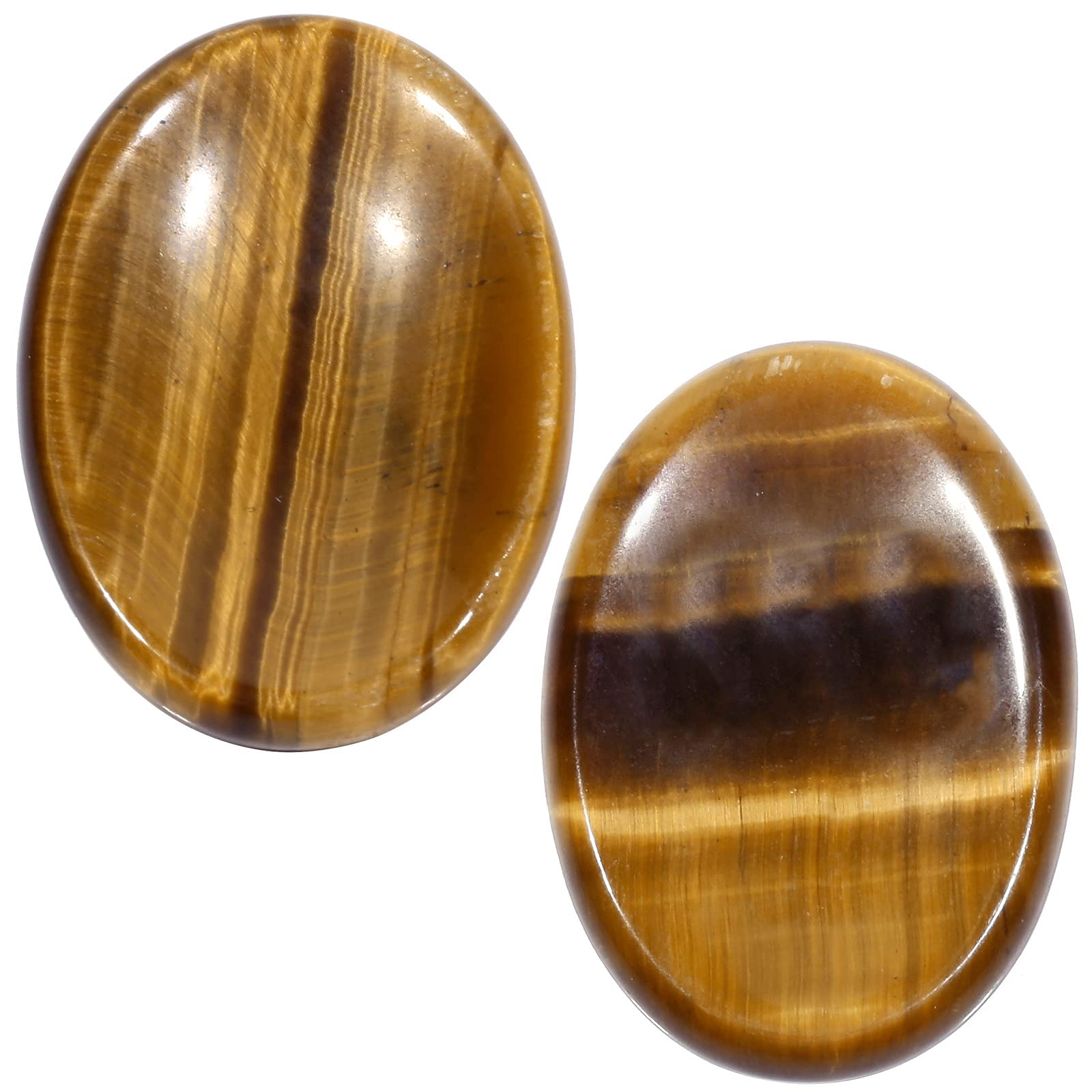 mookaitedecor Pack of 2 Tiger's Eye Thumb Worry Stones Healing Crystals for Anxiety Stress Relief, Small Polished Oval Worry Stones Thumb Stone Gift Reiki Good Luck Pocket Stones for Meditation