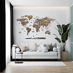 Multilayered 3D Wooden World Map, Travel Map with