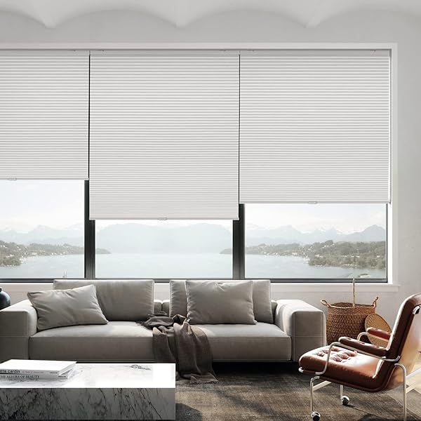 LAZBLINDS CORDLESS CELLULAR SHADES, BLACKOUT PRIVACY HONEYCOMB SHADES FOR HOME, THERMAL INSULATION NOISE REDUCTION BLINDS FOR WINDOWS, 26” W X 64” H, WHITE