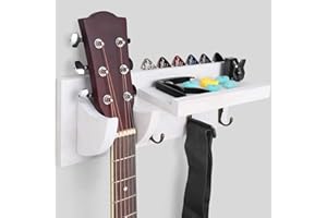 Bikoney Guitar Wall Hanger Guitar Holder Wall Mount Bracket Hanger Guitar Wood Hanging with Pick Holder and 3 Hooks Vintage W