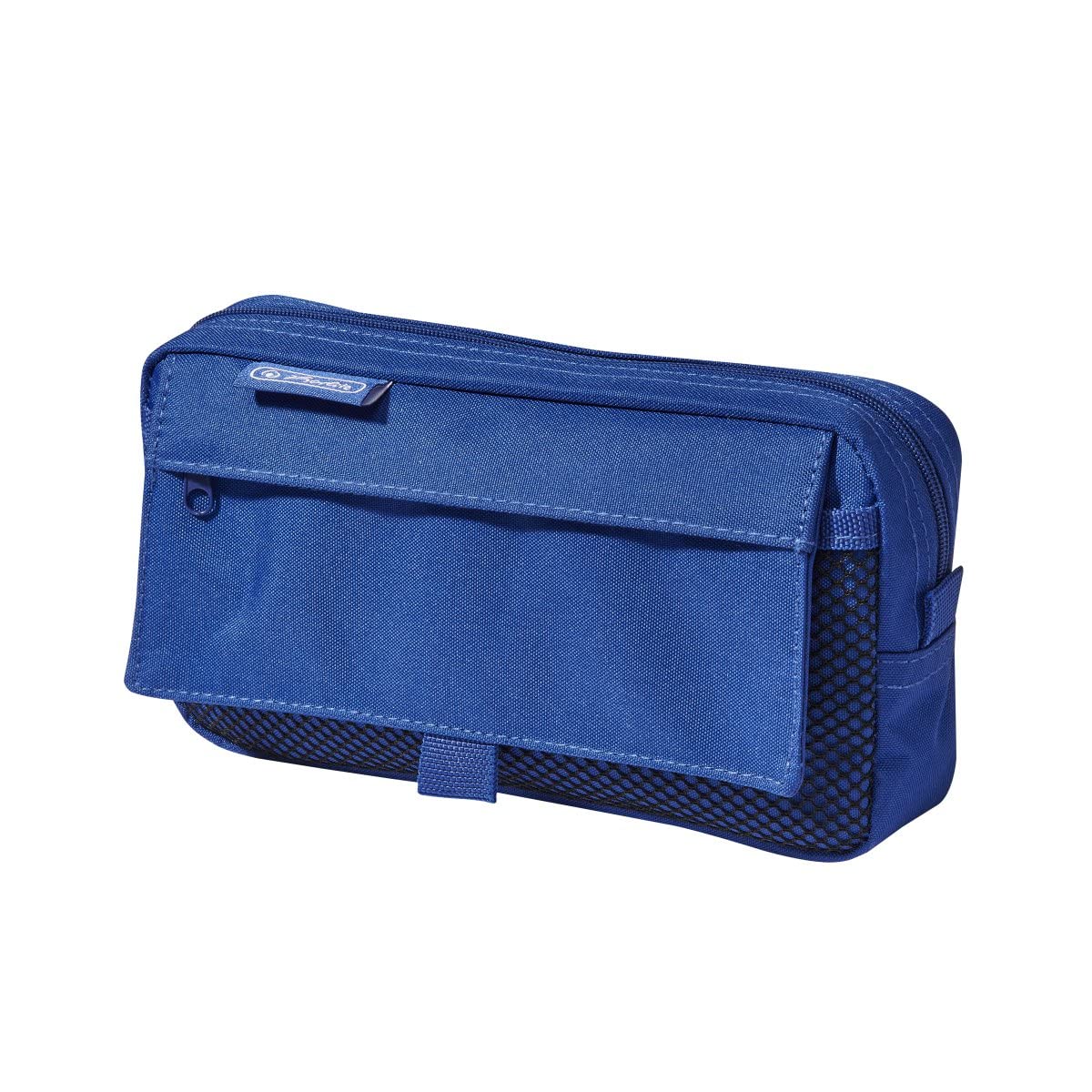 Herlitz 50009756 Large Rectangular Pencil case, 1 mesh Pocket with Velcro Closure, 1 Pocket with Zip, Motif: Black&Wow Slogan, Pack of 1, Blue (Blue) - 11415981 โ image 1