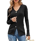 Ckikiou Soft Ribbed Knitted Slim Fitted Cardigan for Women Fall Winter Business Casual Button Down Sweater Top