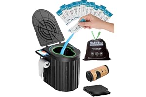 LUCKYNOV Portable Toilet with Urine Gel & Leak-Proof Bags – Odorless Camping Toilet for Adults & Kids, Outdoor Travel Potty with Ergonomic Design