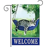 Welcome cat garden flag for outside 12x18, seasonal flags with cats double sided house flags, Yard Lawn Decor Holiday Funny Garden Yard Decoration