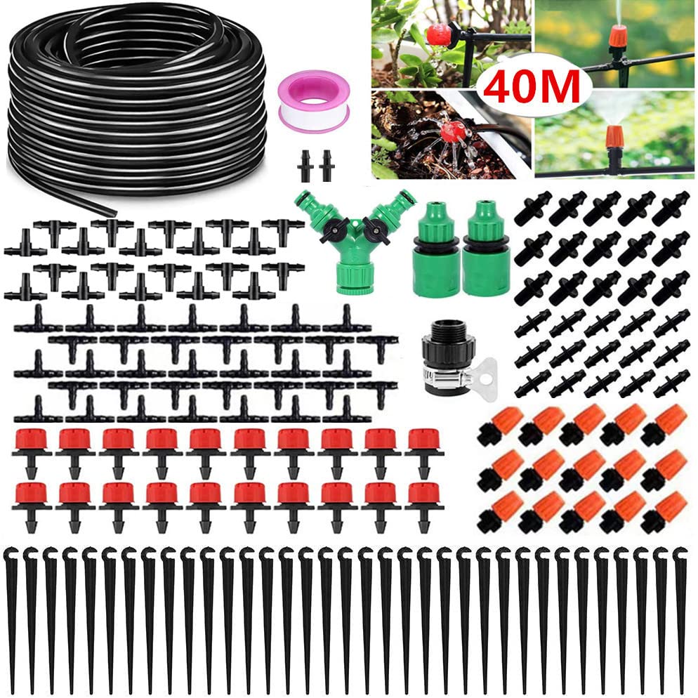XINGGANG Kit di Irrigazione a Goccia, 158 Pezzi Micro Drip Irrigation Kit Irrigazione Automatica Sprinkler Irrigazione Sistema Giardino Irrigazione Serra Sistema per Giardino Serra Impianto - 40M