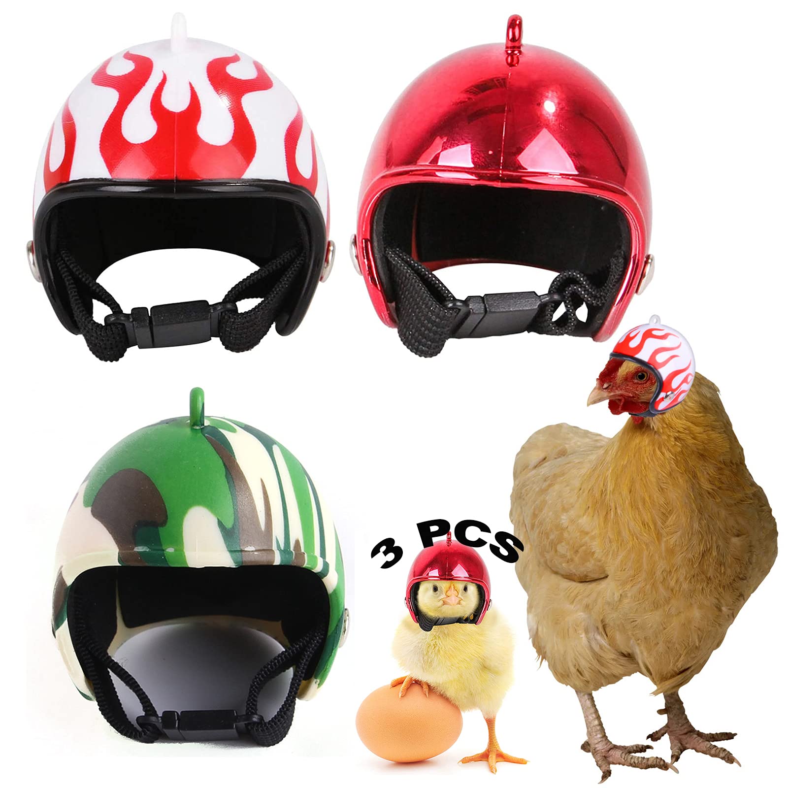 Chicken Helmet Pack of 3 Plastic Chicken Helmet Headgear Adorable Helmet for Chicken Duck Bird and Other Poultry Head Protection 3 Colours 4 x 4.5 cm