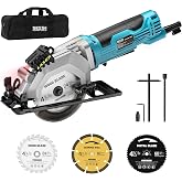 SEESII Mini Circular Saw, 4.8A 4000RPM Corded Compact 4-1/2" Saw with Laser | 3 Blade with Storage Bag for Wood, Metal, Tile and Plastic Cutting, Featuring Laser Guide, 45&deg; Bevel Cut and Dust extraction