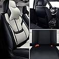 KIDYACWST Auto Car Seat Covers Accessories Front Seat Leather Cushion Protector Breathable Waterproof Seat Cover for Cars Universal Fit (Black&White, Front Pair)