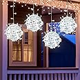Outdoor Christmas Balls 4 Pack Hanging 11.8" LED Garden Sphere Tree Lights 8 Modes Waterproof String With Memory Timer Plug for Party Yard Porch Eave Patio Home Decoration-Cool White