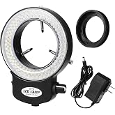 Annhua 144 LED Ring Microscope Light Adjustable Illuminator, Microscope Lamp LED Ring Light Source for Lab Stereo Microscopes, Camera and Mini Lathe - Black