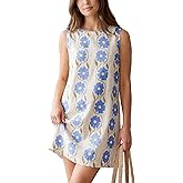 Hixiaohe Womens Summer Floral Mini Dress Sleeveless Fairy Shift Dress Cotton Linen Boho Beach Vacation Short Tank Sundress