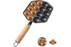14 Hole Takoyaki Makers, Takoyaki Pan, Nonstick Cast Iron Octopus Meat Balls Mold Maker with Detachable Handle for Home Panca