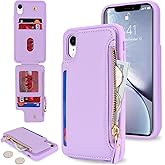 Cavor for iPhone Xr Case with Card Holder,for iPhone Xr Wallet Case for Women Men,Leather Magnetic Clasp Zipper Pocket Protective Phone Cover-Purple