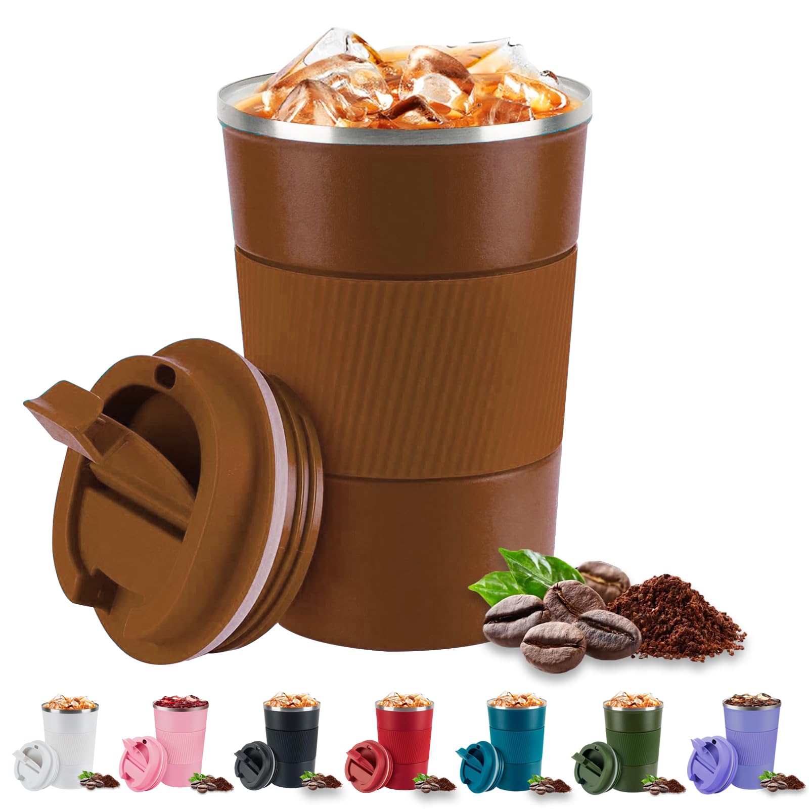 Eastrise Travel Mug,Insulated Coffee Cup with Leakproof Lid,Reusable Travel Coffee Mug,Stainless Steel Coffee Cup for Hot or Cold Drinks(Brown/13oz)