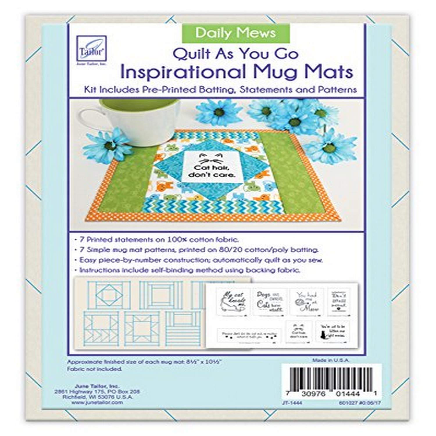 June Tailor Quilt As You Go Inspirational Mug Mats Kit, Multicoloured, 27.94 x 21.59 x 7.62 cm