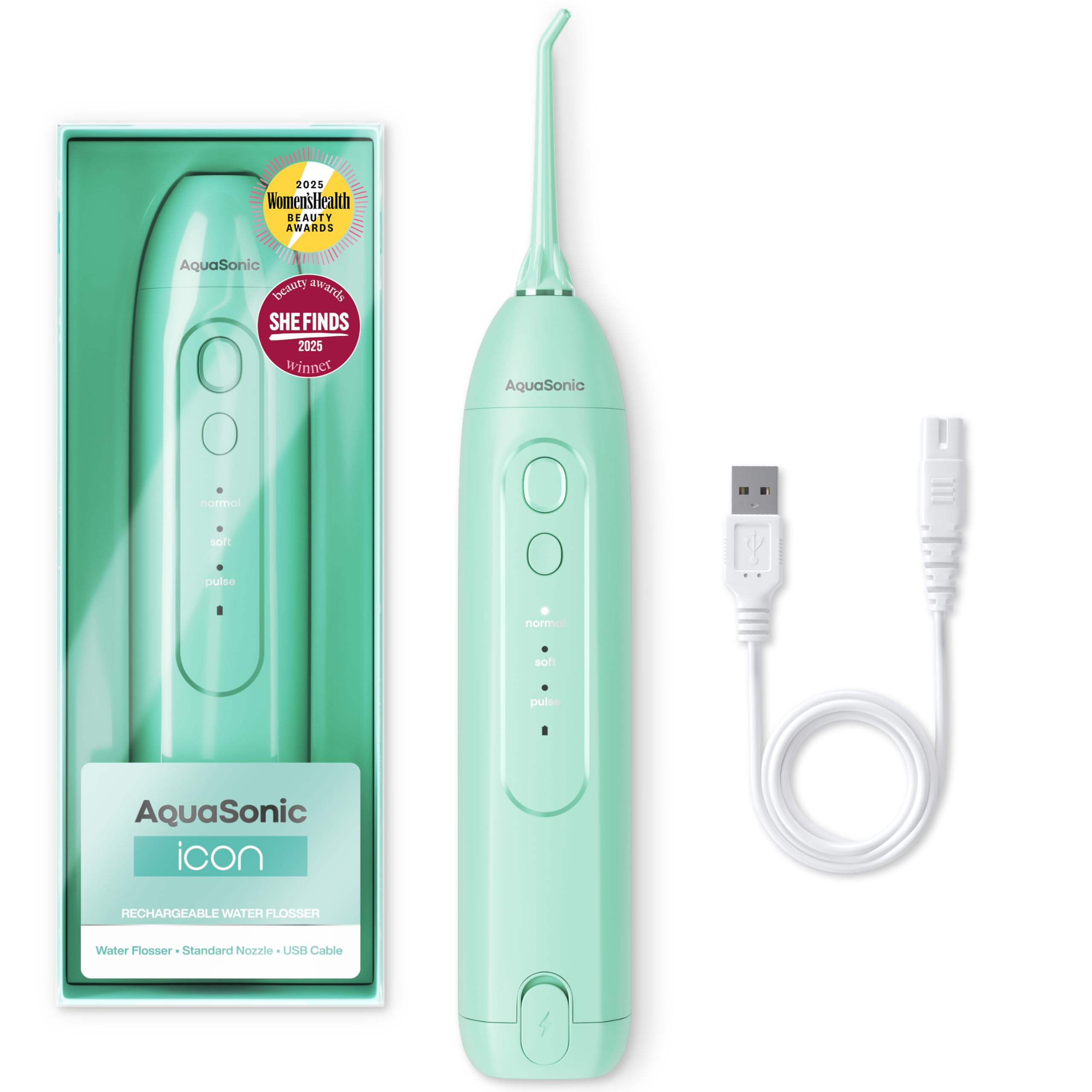 Photo 1 of AquaSonic Icon Water Flosser for Teeth – Cordless Rechargeable Oral Irrigator – Waterproof, Portable Dental Cleaning with Jet Tip – Braces Home Travel - Mint