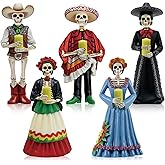 Yalikop 5 Pcs Dia De Los Muertos Vigil Figurines Day of The Dead Tabletop Decor Day of The Dead Sculpture Dia De Los Muertos Gifts Wooden Mexican Decor for Home Altar Halloween Party Supplies